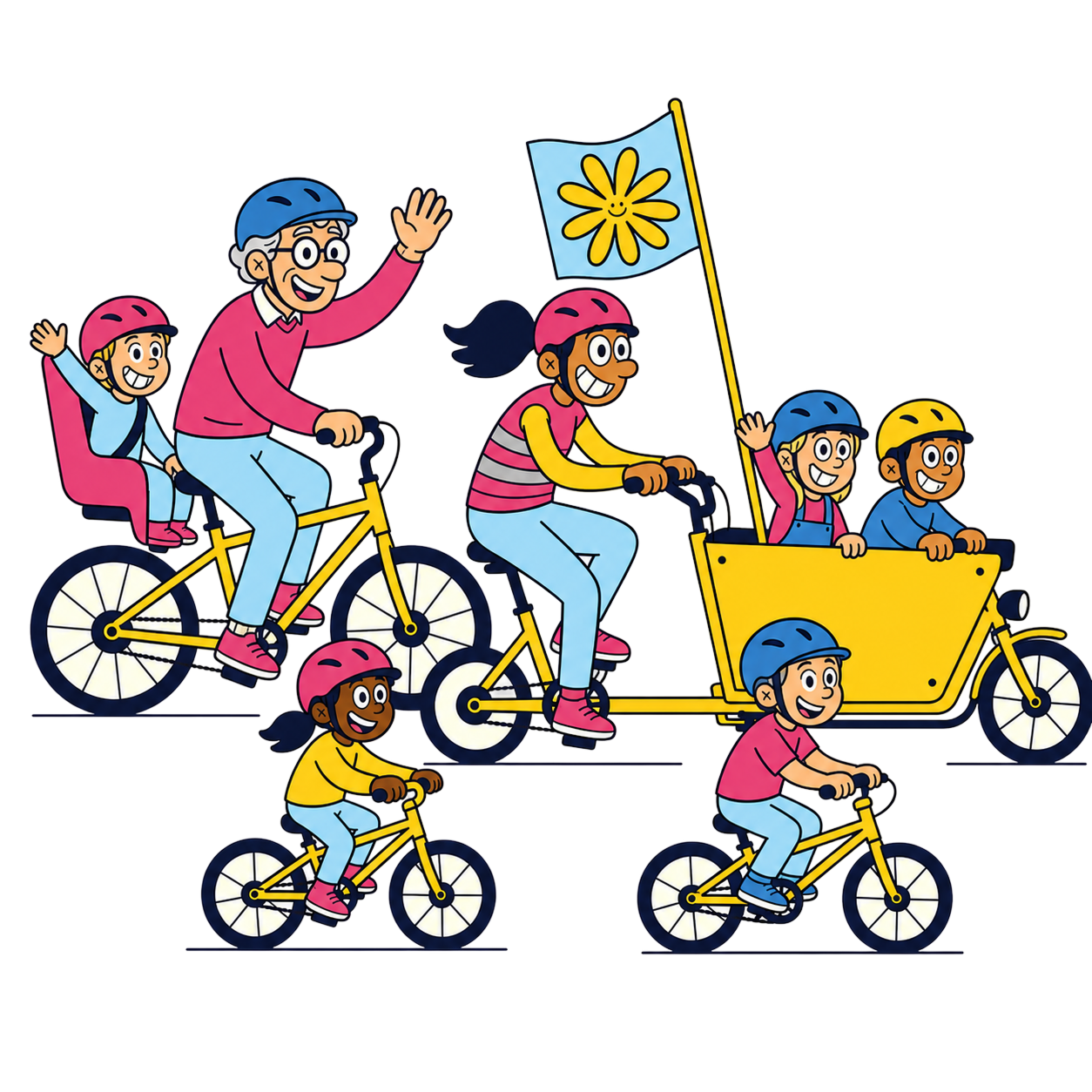 Families riding bikes together